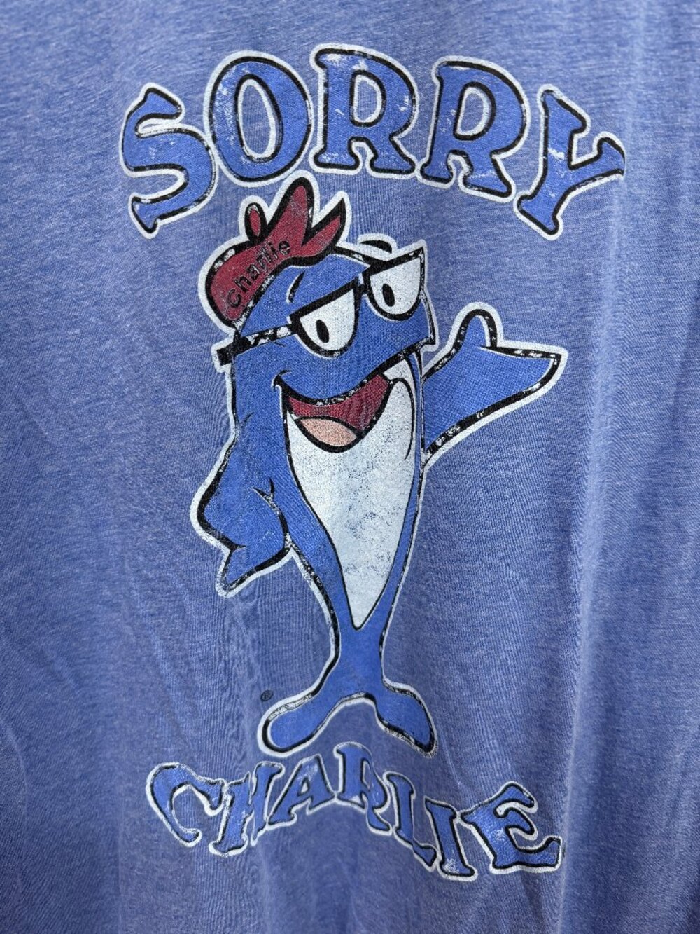 Vintage Sorry Charlie Tuna T-Shirt Blue Graphic Tee Single Stitch Style L